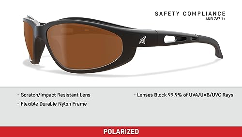 EDGE Dakura | Polarized Safety Glasses | ANSI Rated | Anti-Slip | 99.9% UV Protection | 3X Dipper Anti-Scratch (Black, Polarized Copper Driving)
