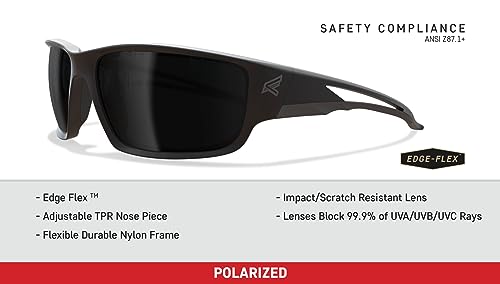EDGE Kazbek Wrap-Around Safety Glasses, Anti-Scratch, Non-Slip, UV 400, Military Grade, ANSI/ISEA & MCEPS Compliant (Black, Polarized Smoke)