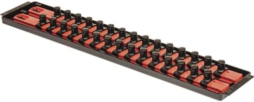Ernst Manufacturing 18-Inch Socket Boss 2-Rail 1/2-Inch-Drive Socket Organizer with Twist Lock Secure Hold and Toolbox Drawer Tray, Red - Made in USA