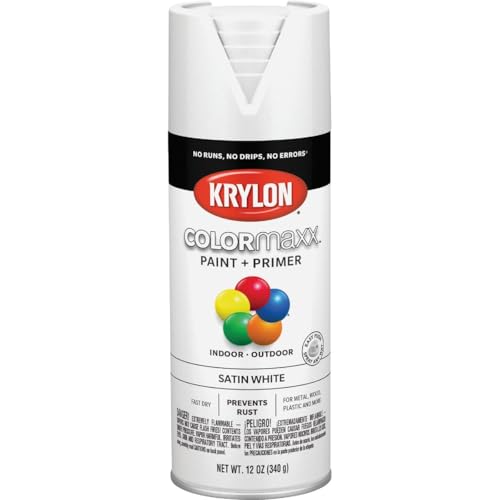 12 oz Krylon K05577007 White COLORmaxx Paint & Primer Spray Paint, Satin