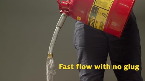 Justrite 2.5 Gallon Type II Yellow Safety Can for Diesel with Flame Arrester, Self-Closing Lid, and 5/8" Flexible Metal Spout, Made in the USA, Galvanized Steel Flammable Storage Can, 7225220