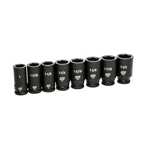 GEARWRENCH 8 Piece 3/4" Drive 6 Point Deep SAE Impact Socket Set |1-15/16" to 1-1/2" | 84036