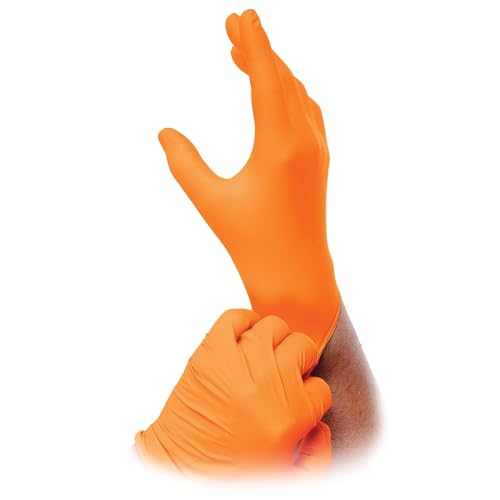 Atlantic Safety Products Orange Lightning Exam Gloves, Disposable, Powder-Free Nitrile Gloves, Orange, Large, 100-Ct