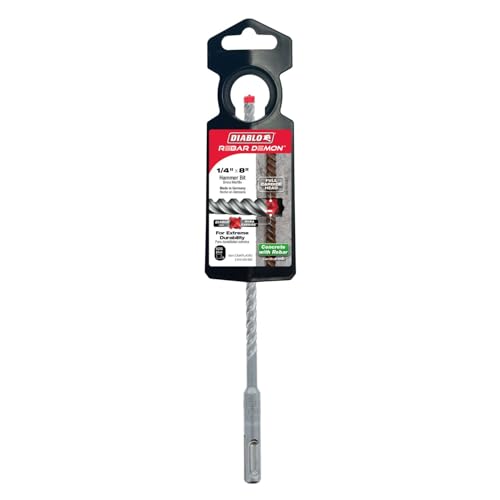 Diablo Rebar Demon SDS-Plus 4-Cutter Full Carbide Head Hammer Drill Bit - 1/4" Diameter, 8" Length, 6" Working Length - DMAPL4080