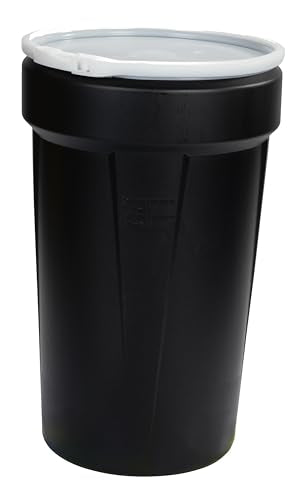Eagle 55 Gallon Plastic Drum with Lid, Plastic Lever-Lock, 39.1"x23.8", Open Head Lab Pack Drum Made of Durable, Lightweight HDPE, Withstands Weather and Chemicals, Made in USA, Black, 1655BLK