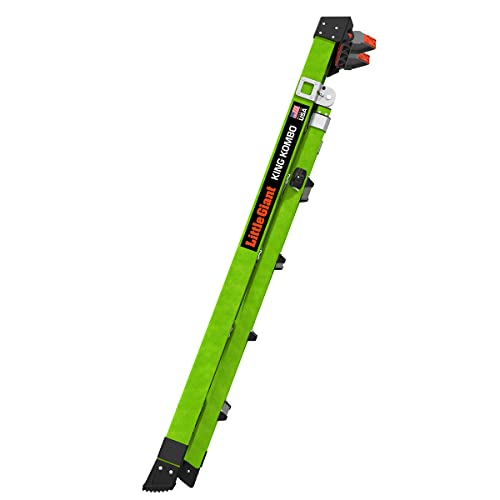 Little Giant Ladders, King Kombo 2.0 XT, Industrial, M6, 6 Ft. A Frame, 10 Ft. Extension, Fiberglass, Type 1AA, 375 lbs Weight Rating, (13936-071), Hi-viz Green