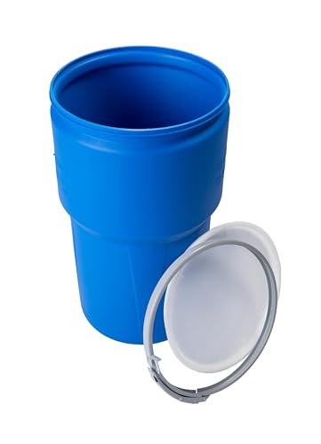Eagle 14 Gallon Plastic Drum with Lid, Metal Lever-Lock, 26.5"x15", Open Head Lab Pack Drum Made of Durable, Lightweight HDPE, Withstands Weather and Chemicals, Made in USA, Blue, 1610MB