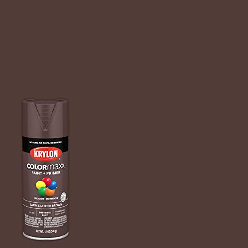 Krylon K05569007 COLORmaxx Spray Paint and Primer for Indoor/Outdoor Use, Satin Leather Brown, 12 Ounce (Pack of 1)