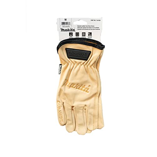 Makita Unisex 100% T 04189 100 Genuine Leather Cow Driver Gloves Medium, Light Brown, Medium US