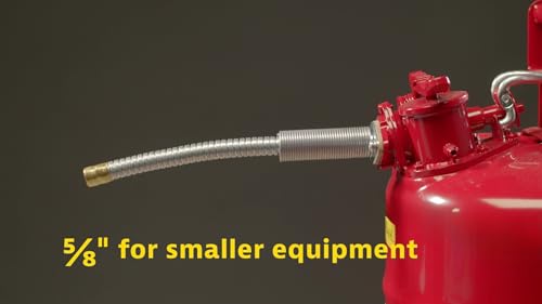 Justrite 2.5 Gallon Type II Yellow Safety Can for Diesel with Flame Arrester, Self-Closing Lid, and 5/8" Flexible Metal Spout, Made in the USA, Galvanized Steel Flammable Storage Can, 7225220