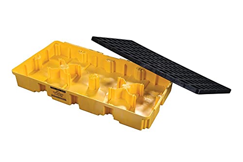 Eagle 2 Drum Spill Platform with Drain and Forklift Pockets, 26.25"x51"x6.5", 30 Gallon Sump, 5,000 lbs. Load Capacity Containment Tray, Made in USA, Yellow, 1632D