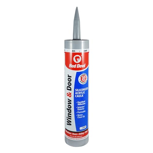 Red Devil 084650 Window & Door Silicone Acrylic Caulk & Sealant, Gray, 100% Waterproof, Paintable, 10.1 oz, Pack of 1, Made in USA