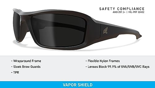 EDGE Brazeau Safety Glasses, Polarized Lenses, Non-Slip, Impact/Scratch Resistant, 99.9% UV Protect, ANSI Z87 Rated (Black Frame, Smoke Vapor Shield)
