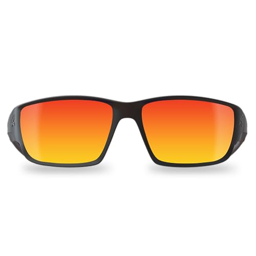 EDGE Kazbek Wrap-Around Safety Glasses, Anti-Scratch, Non-Slip, UV 400, Military Grade, ANSI/ISEA & MCEPS Compliant (Black, Aqua Precision Red Mirror)