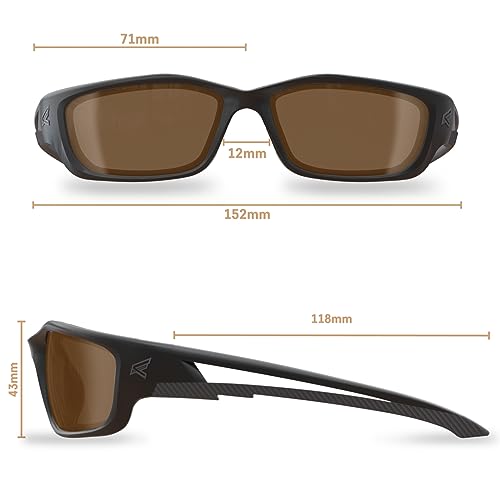 EDGE TSK-XL215 Kazbek XL Polarized Wrap-Around Safety Glasses, Anti-Scratch, Non-Slip, UV 400, Military Grade, ANSI/ISEA & MCEPS Compliant, XL Wide Fit, Black Frame/Copper Lens