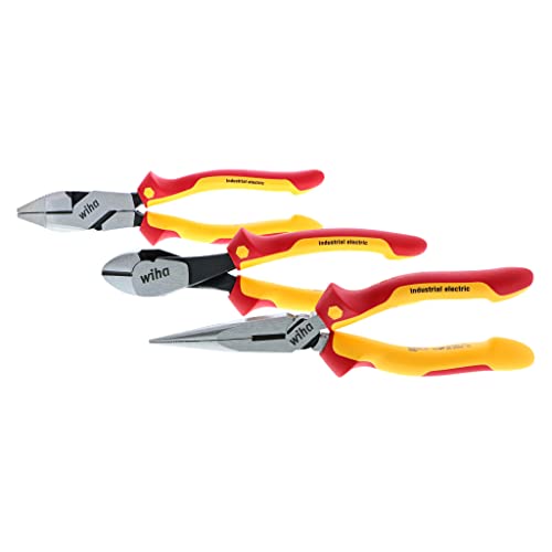 Wiha 32968 3 Piece Insulated Industrial Grip Pliers and Cutters Set, Red