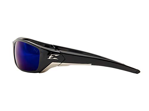 Edge Eyewear SR118 Reclus Wrap-Around Safety Glasses, Anti-Scratch, Non-Slip, UV 400, Military Grade, ANSI/ISEA & MCEPS Compliant, 5.04" Wide, Black Frame/Blue Mirror Lens, One Size