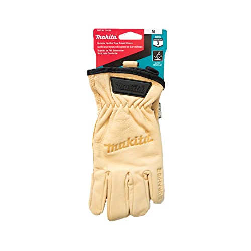Makita Unisex 100% T 04189 100 Genuine Leather Cow Driver Gloves Medium, Light Brown, Medium US