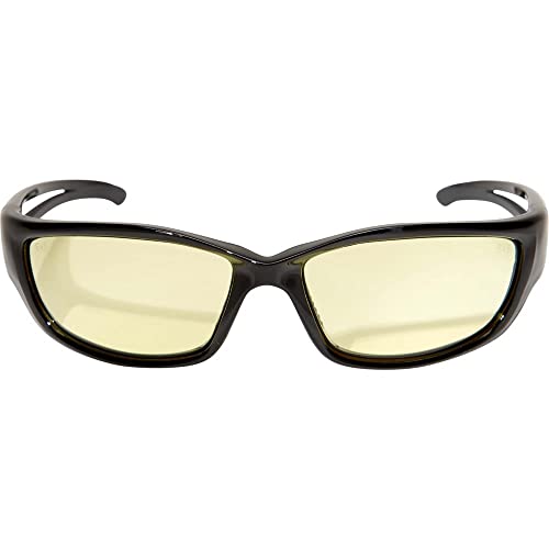 Edge SK-XL112 Kazbek XL Wrap-Around Safety Glasses, Anti-Scratch, Non-Slip, UV 400, Military Grade, ANSI/ISEA & MCEPS Compliant, XL Wide Fit, Black Frame/Yellow Lens