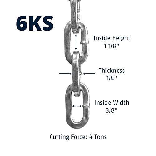 ABUS Hardened Steel 6KS 2 Foot x 1/4" Thick Square Security Chain for Bikes, Containers, Trailers, ATV's, Motorcycles and Personal/Industrial Property