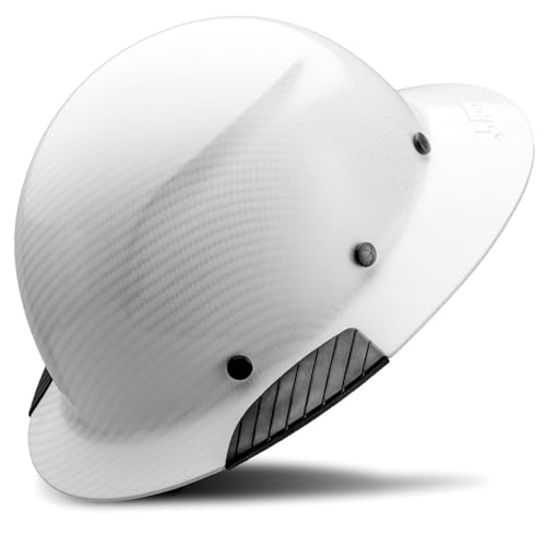 LIFT DAX White Carbon Fiber Full Brim Hard Hat, Construction Safety Helmet with Adjustable Ratchet