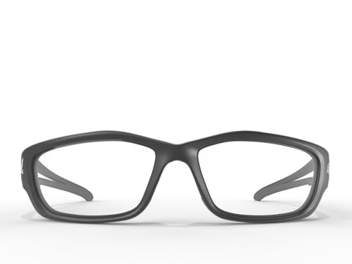 EDGE SK-XL111VS Kazbek XL Wrap-Around Safety Glasses, Anti-Scratch, Non-Slip, UV 400, Military Grade, ANSI/ISEA & MCEPS Compliant, XL Wide Fit, Black Frame/Clear Lens