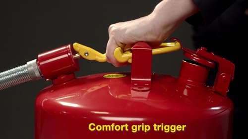 Eagle 2.5 Gallon Type II Red Safety Gas Can for Gasoline with Flame Arrester, Self-Closing Lid, and 12" x 5/8" Flexible Metal Hose, Made in the USA, Galvanized Steel Flammable Storage Can, U226SX5
