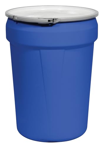 Eagle 30 Gallon Plastic Drum with Lid, Metal Lever-Lock, 28.5"x21.1", Open Head Lab Pack Drum Made of Durable, Lightweight HDPE, Withstands Weather and Chemicals, Made in USA, Blue, 1601MB