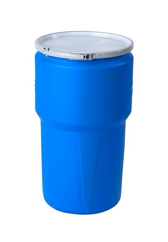 Eagle 14 Gallon Plastic Drum with Lid, Metal Lever-Lock, 26.5"x15", Open Head Lab Pack Drum Made of Durable, Lightweight HDPE, Withstands Weather and Chemicals, Made in USA, Blue, 1610MB