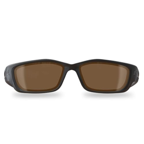 EDGE TSK-XL215 Kazbek XL Polarized Wrap-Around Safety Glasses, Anti-Scratch, Non-Slip, UV 400, Military Grade, ANSI/ISEA & MCEPS Compliant, XL Wide Fit, Black Frame/Copper Lens