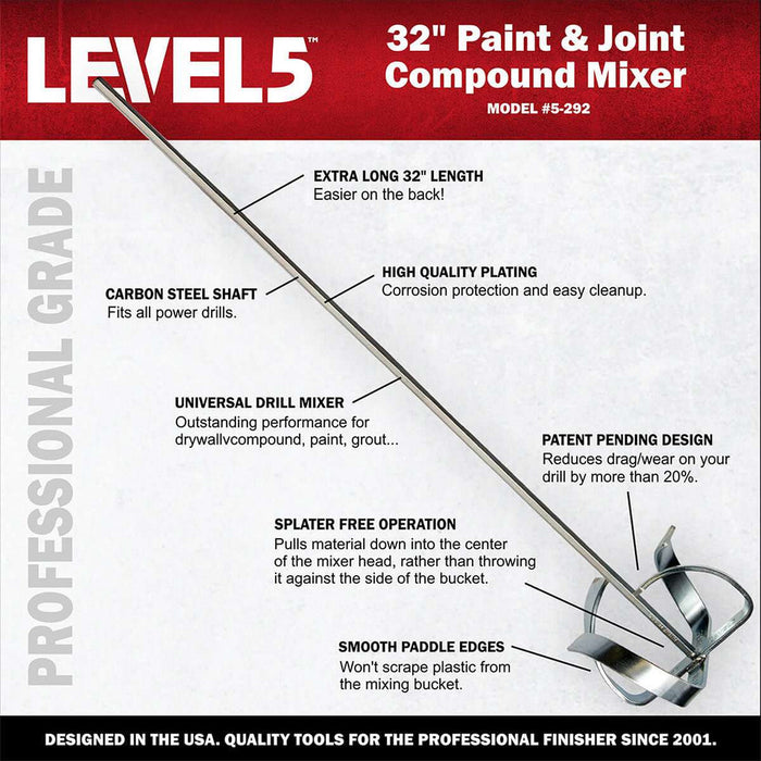 LEVEL5 32" Long Mixing Paddle W/ 5" Head