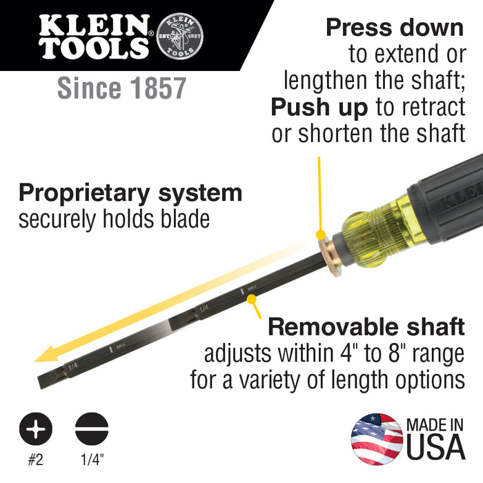 Klein Tools 32751 Adjustable Screwdriver, #2 Phillips, 1/4-Inch Slotted