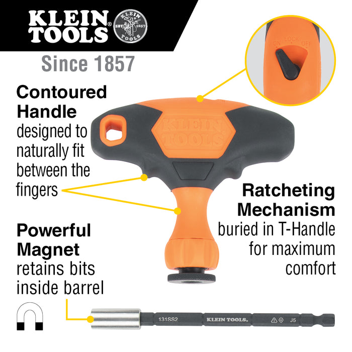 Klein Tools 33804 ProFlex Impact-Rated Interchangeable Ratcheting T-Handle Set, 23-Piece