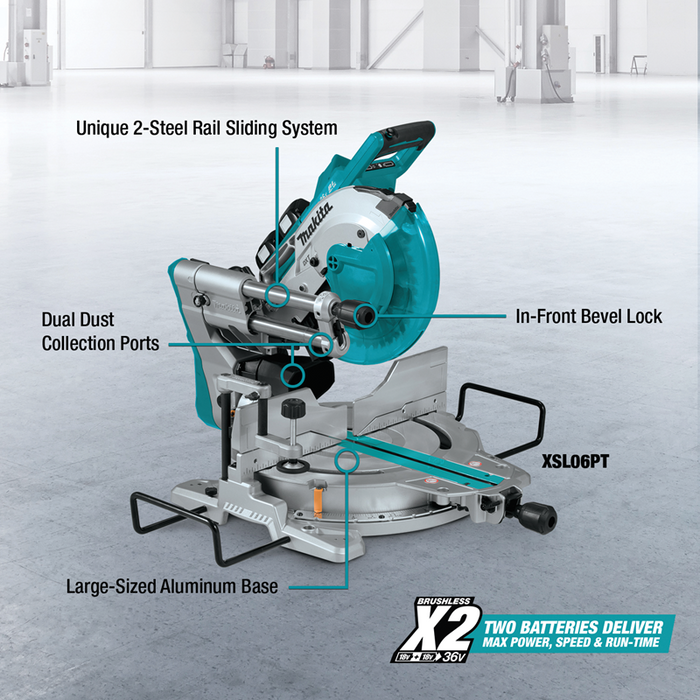 Makita (XSL06PT) 36V (18V X2) LXT Brushless 10" Dual‑Bevel Sliding Compound Miter Saw with Laser Kit