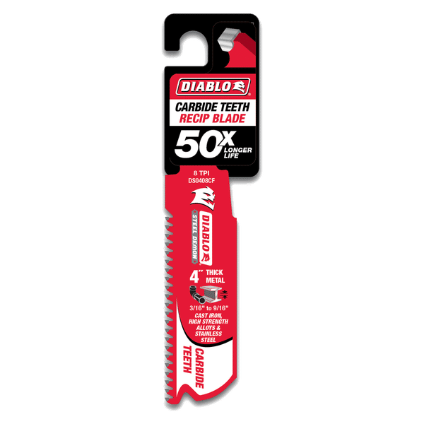 Diablo DS0408CF Steel Demon Carbide-Tipped Reciprocating Blades, 8 TPI, 4"