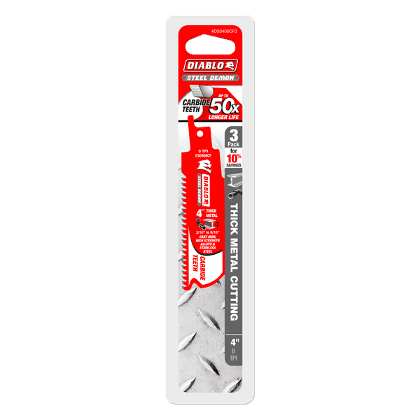 Diablo DS0408CF3 4" Steel Demon Carbide Blades for Thick Metal Cutting, 8 TPI (Pack of 3)