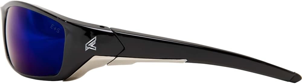 Edge TSRAP218 Reclus Polarized Wrap-Around Safety Glasses, Anti-Scratch, Non-Slip, UV 400, Military Grade, ANSI/ISEA & MCEPS Compliant, 5.04" Wide, Black Frame/Aqua Precision Blue Mirror Lens