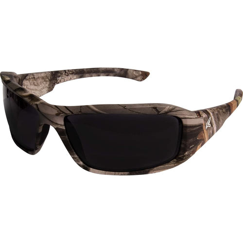 Edge TXB216CF Brazeau Polarized Wrap-Around Safety Glasses, Anti-Scratch, Non-Slip, UV 400, Military Grade, ANSI/ISEA & MCEPS Compliant, 5.04" Wide, Forest Camo Frame/Smoke Lens