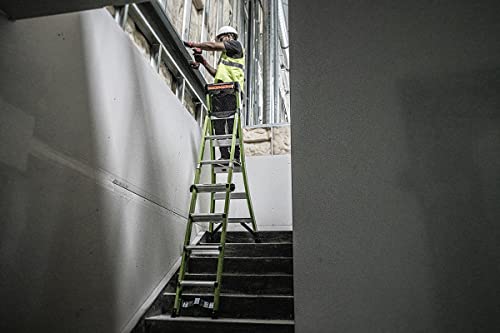 Little Giant Ladders, King Kombo 2.0 XT, Industrial, M6, 6 Ft. A Frame, 10 Ft. Extension, Fiberglass, Type 1AA, 375 lbs Weight Rating, (13936-071), Hi-viz Green