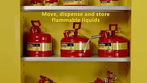 Justrite 5 Gallon Type II Red Safety Gas Can for Gasoline with Flame Arrester, Self-Closing Lid, and 1" Flexible Metal Spout, Made in the USA, Galvanized Steel Flammable Storage Can, 7250130