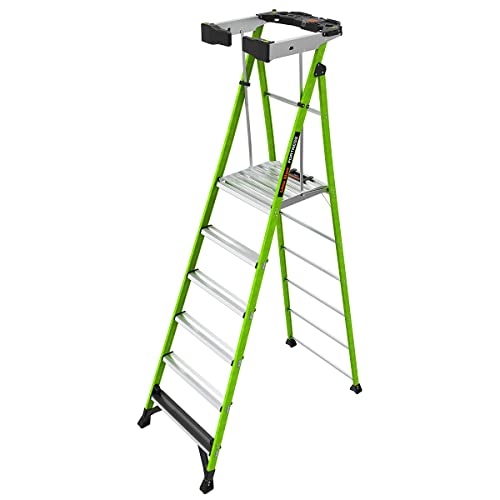 Fortress, 6' Model - ANSI Type IAA - 375 lb Rated, Fiberglass Platform Ladder with Ground CUE, Wraparound Enclosure, and Auto-Closing Gate