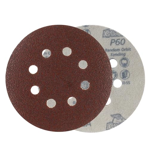 Gator 5" Random Orbit Hook & Loop Red Resin Aluminum Oxide Sanding Discs, 8-Hole, 60 Grit, 50 Pack