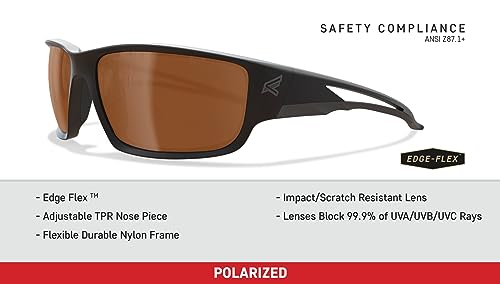 EDGE Kazbek Polarized Wrap-Around Safety Glasses, Anti-Scratch, Non-Slip, UV 400, Military Grade, ANSI/ISEA & MCEPS Compliant, 5.04" Wide, Black Frame/Copper Lens