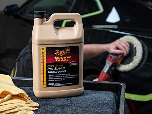 Meguiar's M10001 Mirror Glaze Pro Speed Compound, A Glaze Designed for The Exterior of Your Car, Removes Deep Scratches, Holograms, and Severe Swirls Using Advanced Technology, 1 Gallon Container