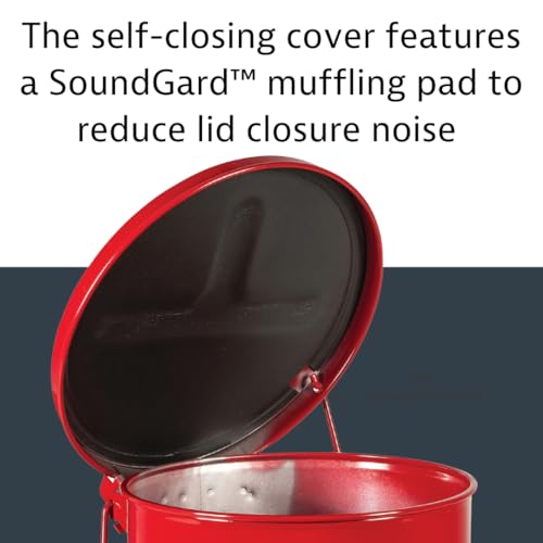 Justrite 21 Gallon Galvanized Steel Oily Waste Can, 23.5" x 18" Metal Oil Rag Safety Can with Quiet Foot Operated Self-Closing Lid for Oil Rag Disposal, Made in The USA, Red, 09708