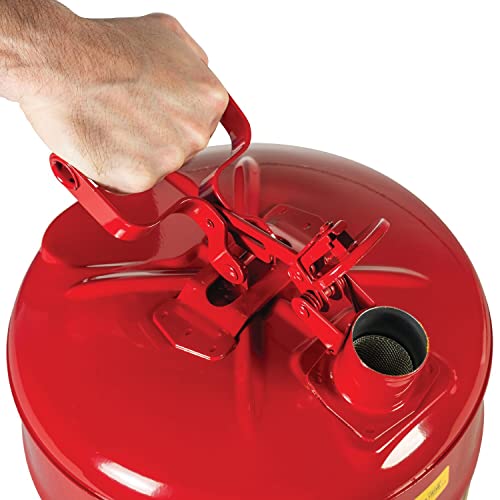 Justrite 5 Gallon Type I Yellow Safety Can for Diesel with Flame Arrester and Self-Closing Lid, Made in the USA, Galvanized Steel Flammable Storage Can, 7150200