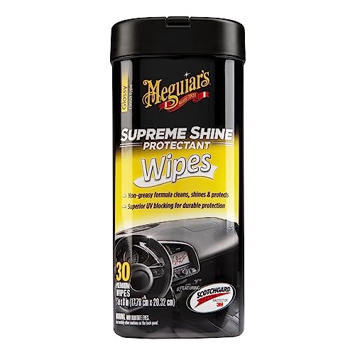 Meguiar's Supreme Shine Protectant Wipes - Convenient Protectant Wipes with UV Blocking for Durable Protection, Premium Car Wipe that Clean and Leave a Non-Greasy Glossy Shine, 30 Count