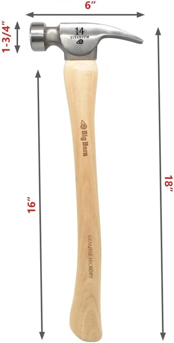 Big Horn 15151 14 Oz. Tiger Titanium Hammer with Curved Hickory Handle