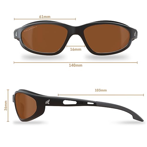 EDGE Dakura | Polarized Safety Glasses | ANSI Rated | Anti-Slip | 99.9% UV Protection | 3X Dipper Anti-Scratch (Black, Polarized Copper Driving)
