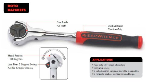 GEARWRENCH 3/8" Drive 72 Tooth Dual Material Roto Ratchet 9-3/4" - 81225